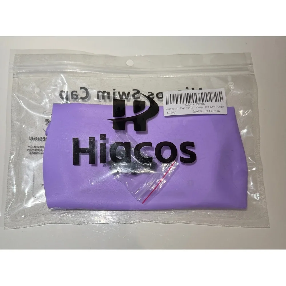 Hiacos Kids Swim Cap Purple Silicone Waterproof Hair Protection with Accessories